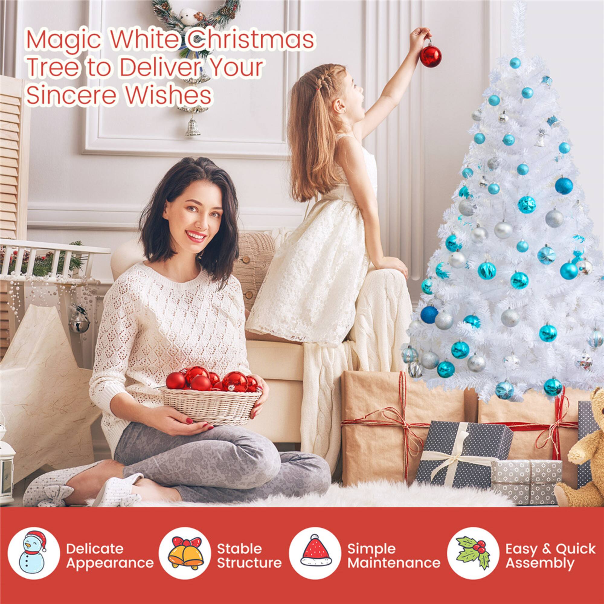 Costway 5ft. Unlit White Artificial Christmas Tree with Stand
